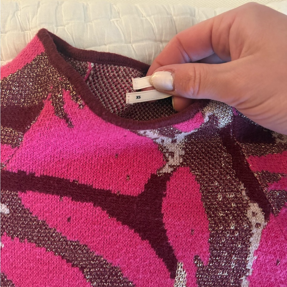 Anthropologie Pink and Brown Leaf Sweater - Picture 3 of 7